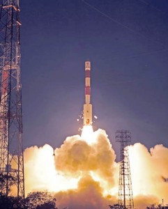 PSLV-C19 carrying India's First Radar Imaging Satellite (RISAT-1) lifts-off from Satish Space Centre, in Sriharikota on Thursday. (UNI) 