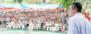 Chief Minister Omar Abdullah addressing a huge public gathering at Darhal on Wednesday.