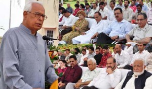 Governor N N Vohra addressing office bearers and executive members of J&K Peace Foundation at Raj Bhawan on Thursday.