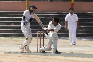 Left-handed batsman paddle sweeps and watches the ball after executing the shot during a match at Parade ground on Thursday.   				         —Excelsior Rakesh