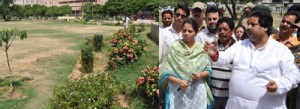 Minister for Revenue, Relief and Rehabilitation Raman Bhalla during visit to JDA Park, Rail Head, on Friday.