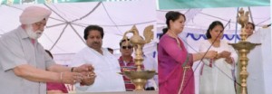 Minister for Relief, Revenue and Rehabilitation Raman Bhalla light lamp during Annual Day celebration of Froebel Presentation Convent School at Jammu on Thursday.