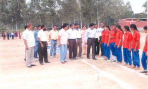 District Youth Services Sports Officer Jammu interacting with the players of girls U-17 years Kabaddi team of Miran Sahib zone at HSS Domana on Thursday.