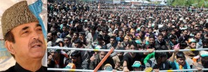 Union Health and Family Welfare Minister, Ghulam Nabi Azad addresses a huge public gathering at Devsar in south Kashmir's Kulgam district on Wednesday. 