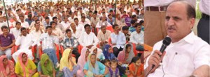 Deputy Chief Minister Tara Chand addressing a public gathering on Sunday.