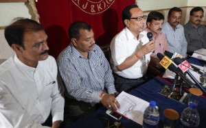 President CCI, Y V Sharma addressing press conference in Jammu on Saturday. 		      —Excelsior/Rakesh