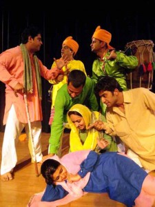 A scene from Balwant Thakur's play 'Suno Tagore Di' staged at Spiritual  Growth Centre, Katra.