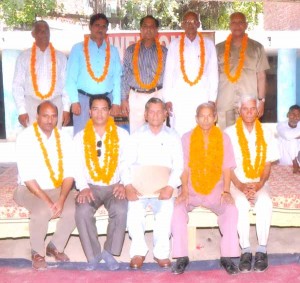 The newly elected office bearers of All J&K Megh Sudhar Sabha posing for a group photograph.