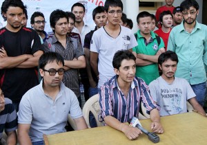 Leaders of AKSAJ interacting with media persons at Jammu on Thursday. 	—Excelsior/Rakesh