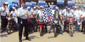 Sundeep Talwar flagging off bikers rally at Srinagar on Monday.