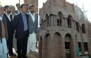 Minister for Tourism and Culture, Nawang Rigzin Jora alongwith Minister for Animal, Sheep Husbandry Aga Syed Ruhulla taking stock of face lift work of Syed Mir Shamas-ud-Din Iraqi shrine on Friday.