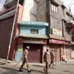 Normally a busy Purani Mandi market wearing a deserted look as Jammu observes a complete bandh on Thursday.	