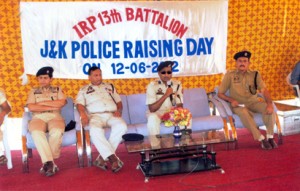 Commandant, 13 Battalion, IRP, SR Samuel, addressing the officials of the Battalion at Jammu on Tuesday.