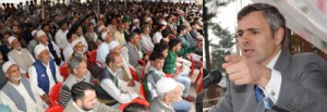 Chief Minister, Omar Abdullah addressing a gathering at Tangmarg on Wednesday.