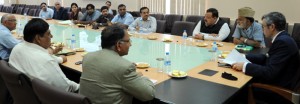 Chief Minister, Omar Abdullah taking presentation on roadmap prepared for holistic development of Shahr-e-Khas in a meeting at Srinagar on Tuesday.