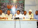 BJP leaders at a press conference at Jammu on Thursday.