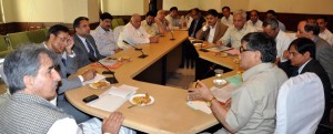 Speaker Legislative Assembly, Mohammad Akbar Lone, chairing meeting of financial and other committees of the House at Srinagar on Monday.