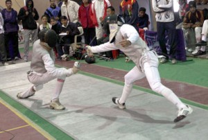 Fencers in action during 24th Senior National Fencing Championship at Indoor Complex in MA Stadium on Friday. -Excelsior/Rakesh