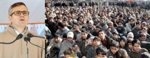 Chief Minister Omar Abdullah addressing a public meeting at Lolab in Kupwara on Thursday.