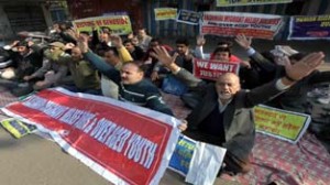 Relief holders protesting at Press Club on Thursday. -Excelsior/Rakesh