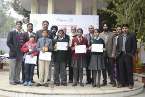 Winner students posing for photograph along with the officials of J&K Bank.