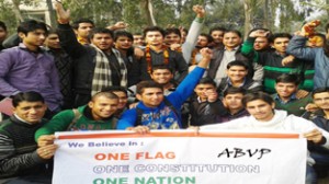 Executive unit members of ABVP posing for photograph at Jammu on Wednesday.