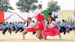 The students of Heritage School performing a cultural item on the eve of  Sports Day on Sunday.