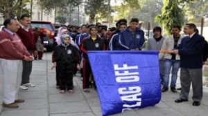 Director General Youth Services and Sports, Navin Aggarwal flagging off J&K State contingent for 59th National School Games.