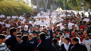 School children taking out protest rally in Rajouri on Thursday.           -Excelsior/ Bhat