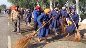 Sikh community people during Nagar Kirtan at Mishriwala on Sunday.