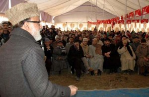 Minister for Panchayats Ali Mohd Sagar addressing public gathering at Srinagar on Tuesday.