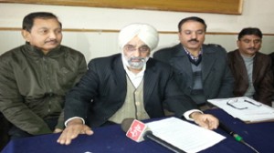 Representatives of Printers Associations at a press conference at Jammu on Friday.