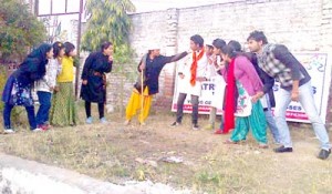 A scene from the play ‘Hawa Badalni Hogi’ staged by ESRM at Jammu on Monday.