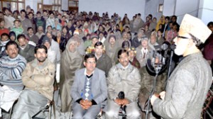 Minister for Panchayati Raj Ali Mohd Sagar addressing public gathering in Purmandal block on Tuesday.