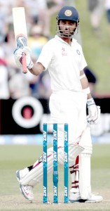 India's Ajinkya Rahane celebrating century against New Zealand during the first innings on day two of the second Test at the Basin Reserve in Wellington.(UNI)