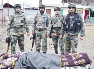 Body of slain militant in Sopore on Sunday. —Excelsior/Aabid Nabi