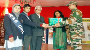 Regional President AWWA alongwith other dignitaries and the students during her visit to Army Goodwill Public School Rajouri.