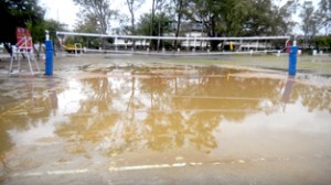 Volleyball Court of GDC Udhampur filled with water after rain.