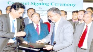 The senior officials of IRCON while signing contract agreement with  Bangladesh Railway for signalling work.