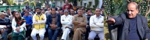 Deputy Chief Minister Tara Chand interacting with a deputation at Jammu on Monday.