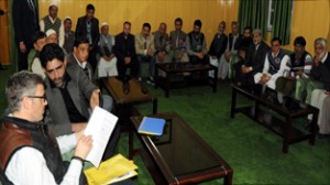 Chief Minister Omar Abdullah interacting with a deputation at Jammu on Sunday.