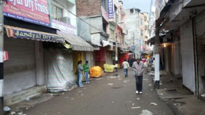 A deserted view of main market in Katra.