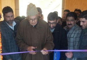 Union Minister for New & Renewable Energy Dr Farooq Abdullah inaugurating boarding bridges at Srinagar airport on Monday.