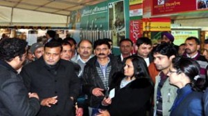 Minister for PHE, Sham Lal Sharma interacting with delegates of Indian Science Congress at JU on Thursday.