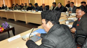 Minister for Finance Abdul Rahim Rather chairing a pre-budget meeting at Srinagar on Thursday.