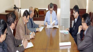 Chief Minister Omar Abdullah during a meeting with a deputation at Jammu on Tuesday.