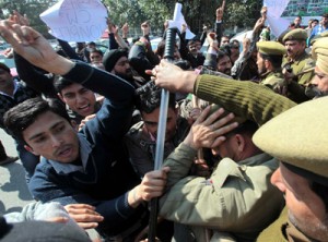 Shortlisted candidates for the post of Jail Warden protesting for release of final selection list on Monday. -Excelsior/Rakesh