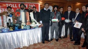 Officials of V-Guard Industries Limited launching new product range ‘Dups and Battery’ at Jammu.