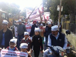 The AAP workers during  Jhadu  Chalao Yatra on Sunday.