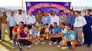 Winners of open Volleyball Tournament posing for photograph at Jammu on Monday.